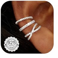 Chriscoco 3Pcs Ear Cuff Silber 925 Ohrclips Damen Ohne Ohrlöcher Earcuffs | Clip Ohrringe,Fake Ohrringe Set,14K Vergoldet Earcuff,Ohrklemme,Fake Helix Piercing Knorpel Wrap,Ohrmanschette