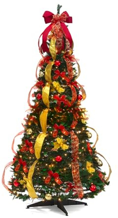 Wintem – Albero Slim di Natale Richiudibile 150 cm con 100 Luci LED Calde Integrate, Design Salvaspazio, Montaggio Rapido e Facile da Riporre, Ideale per Decorazioni Natalizie Eleganti