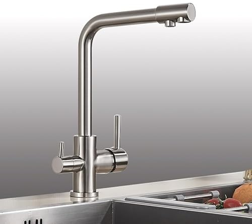 WHSY127 Brushed Nickel Filter Faucet Drinking Kitchen Tap Dual Handles Matte Black Beautiful