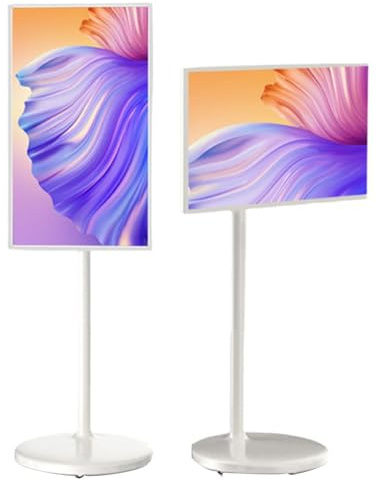 ZHIXUMM 1080p Smart Portable Wireless Touch Screen Tv On Wheels With, 24inch,27inch,32inch Inch Portable Smart Screen, 360° Rotating Adjustable Floor Stand, 10h Life Time 32inch-8+128G