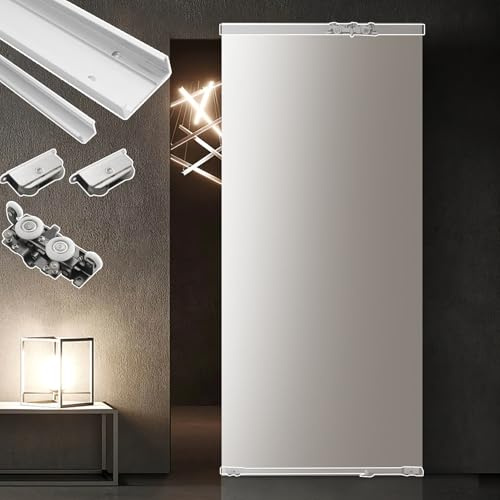 UrbanUp Binario per Porta Scorrevole, Porta Scorrevole a Specchio, Porta Scorrevole Nascosta, Ferramenta per Binario per Porta Armadio con Rulli Silenziosi(80cm (31.5in))