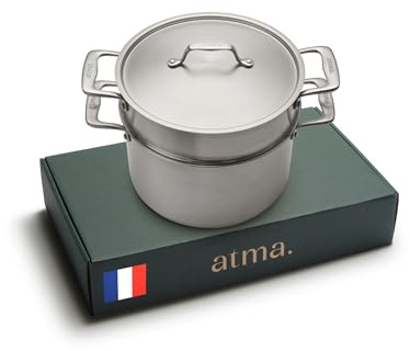 Atma Faitout Inox 18/10-24cm - Avec Panier Vapeur - Compatible Induction | 3 plis - Capacité 6L - Sans Revêtement Chimique - Cuisson Saine & Homogène - Sans PFAS, PFOA & PTFE - Fabriqué en France