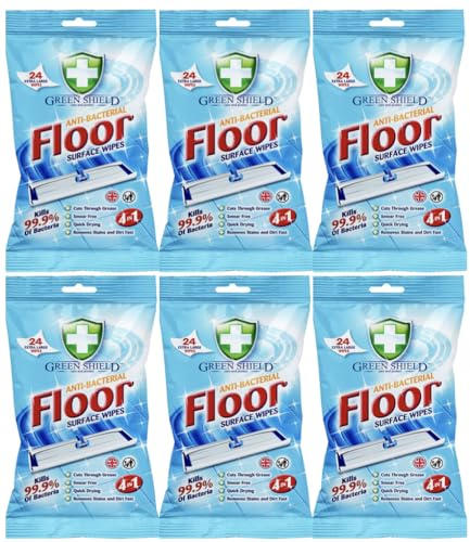 Green Shield Antibacterial Floor Surface Cleaning Wipes, 4 in 1, 6 Packs, 144 Wipes Total