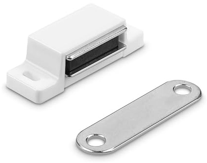 Hettich Magnetschnäpper, 45 x 14 x 15 mm, weiß, 1 Stück Magnetkraft 4-5 kg | Metall und Kunststoff, Mit Gegenplatte und Schrauben