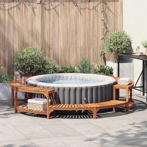 Bordo per vasca idromassaggio in legno massello di acacia marrone Ø 275 x 55,5 cm, resistente bordo in legno per esterni, elegante design rotondo per vasca idromassaggio e spa, resistente alle