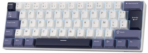 RK ROYAL KLUDGE RK61FR 60% Clavier mécanique, Format Mini Portable,AZERTY | Clavier gaming compact à 61 touches triple mode BT5.0/2,4G/USB-C, touches PBT, logiciel professionnel remplaçables à chaud
