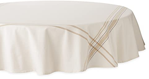 DII Französische Streifen Esstisch-Kollektion – Tischdecke im Landhausstil, rund, 178 cm, Weiß Chambray