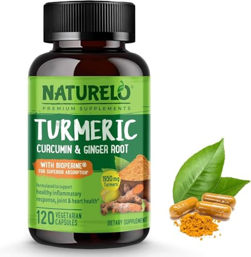 NATURELO Turmeric Curcumin with Ginger | 120 Capsules | 40 Days | Turmeric Root & 95% Curcuminoid Extract | With Ginger, Boswellia & Black Pepper | 3 a Day