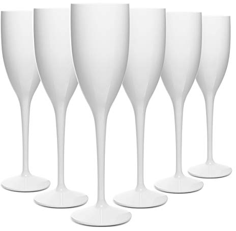 RBDRINKS RB Sektglas Weiß Premium-Kunststoff Unzerbrechlich Wiederverwendbar 15cl, 6 Stück