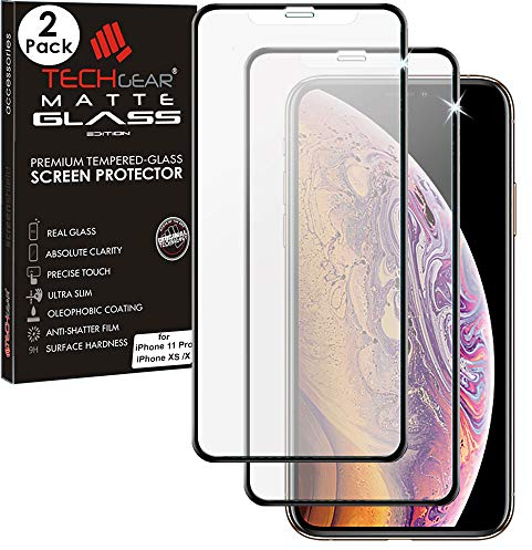 TECHGEAR [2 Pack Protection Écran MAT Anti Reflet pour iPhone 11 Pro, iPhone XS, X - Protecteur 3D MAT Anti-Reflet Plein Écran en Verre Trempé Compatible avec iPhone 11 Pro, iPhone XS, X