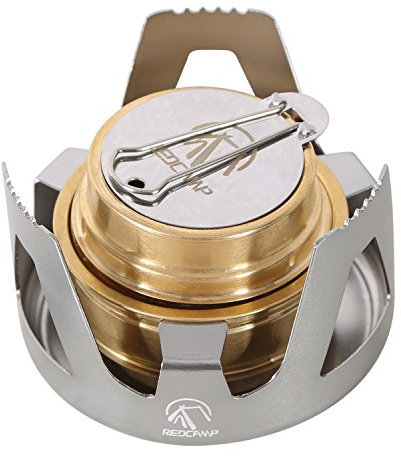 REDCAMP Mini Spirit Burner, Brass Alcohol Stove with Adjustable Flame & Wind Shield, Ultralight Portable Camping Stove for BBQ Backpacking Hiking Outdoor Cooking Picnic, Fuel Not Included (Silver)