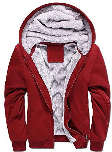 LBL Men's Pullover Winter Workout Fleece Hoodie Jackets Full Zip Wool Warm Thick Coats (11RED, L)
