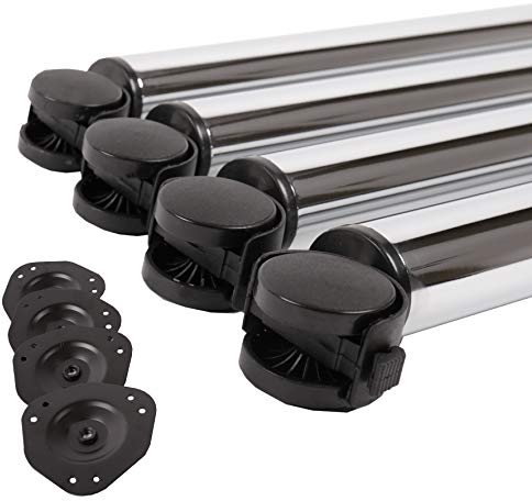 4er Set Tischbeine auf Rollen Tischfuss Möbelfuss rollbar 710mm mit Feststellbremse austauschbare Rolle (Chrom glänzend)