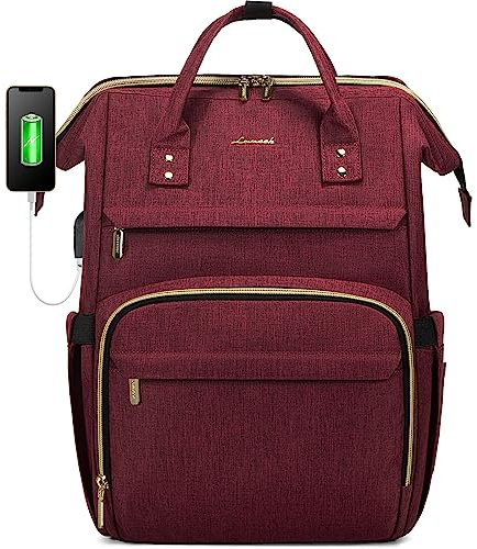 LOVEVOOK Rucksack Damen mit 15,6 Zoll Laptopfach, Business Rucksäcke Rechteckig, Wasserdichte Stylischer Schulrucksack Tasche Daypack Reischerucksack Uni, Weinrot