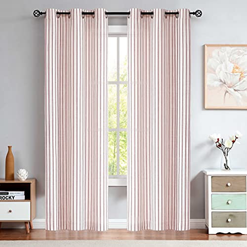 Randall Halbtransparente Vorhangpaneele aus Leinen, gestreift, für Wohnzimmer, Bauernhaus, rustikal, zeitgenössisch, Fensterbehandlungsvorhänge-Sets, 101,6 x 244,4 x 5,1 cm, Rot