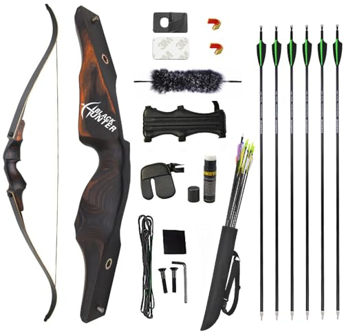 AMEYXGS 60 Zoll Bogenschießen Takedown Recurve Bogen Set Erwachsene 20-60lbs Rechter Jagdbogen aus schwarzem Holz Riser Bogen für die Jagd auf Zielübungen (Recurve Bogen Set, 60lbs)