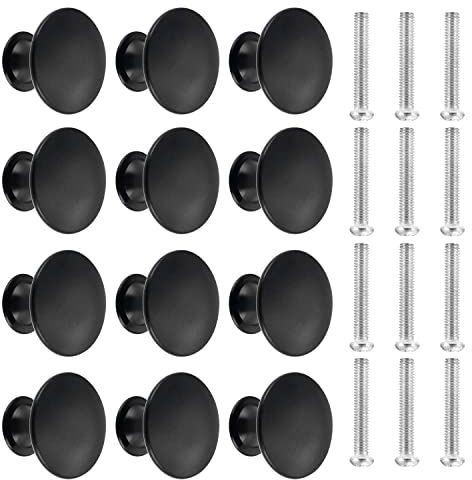 Pack of 12 Drawer Knobs Furniture Knobs Drawer Handles Cupboard Knobs Door Handles Diameter 30 mm Knob for Cabinet Wardrobe Furniture Drawer Kitchen (Black)