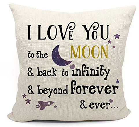 Mancheng-zi Dekorativer Kissenbezug mit der Aufschrift I Love You To The Moon And Back, Galaxie, für Paare, Valentinstag, Hochzeit, Geschenk für Sofa, Bett, Heimdekoration, 45,7 x 45,7 cm