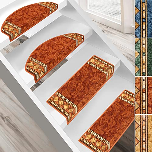 Floordirekt Stufenmatten Rügen | Halbrund oder Eckig | Treppenmatten in 4 Farben | Strapazierfähig & pflegeleicht | Stufenteppich für Innen (Terra, Halbrund 65 x 23,5 cm)