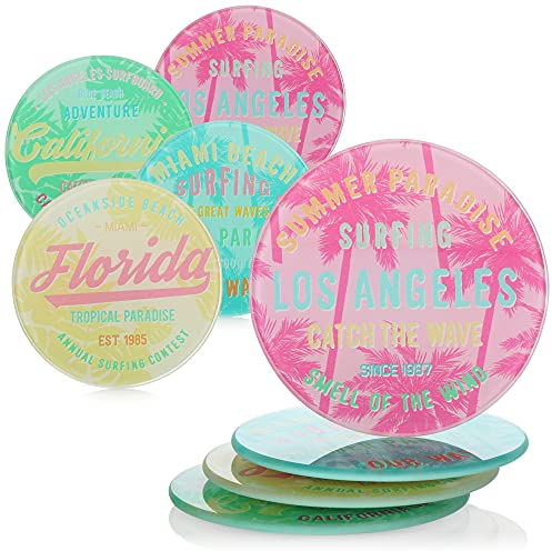 COM-FOUR® 8X Dessous de Verre pour Les Boissons - Dessous de Verre Ronds pour Chaque Table - Dessous de Verre avec Motif Surf