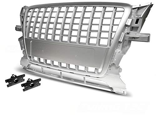 V-MAXZONE PARTS Griglia Anteriore Compatibile con Audi Q5 SUV 2008 2009 2010 2011 2012 RS-23 Anteriore Centrale Sport Griglia A nido d'ape Mesh Griglia Argento