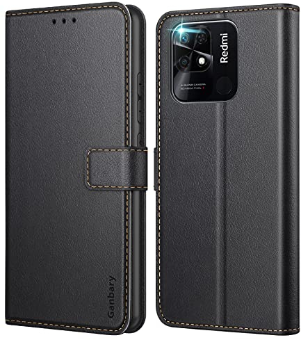 Ganbary Funda Compatible con Xiaomi Redmi 10C, Funda Tapa Libro Movil Carcasa PU Cuero Funda para Xiaomi Redmi 10C [Protección Completa] [Ranura Tarjeta][Función Soporte], Negro