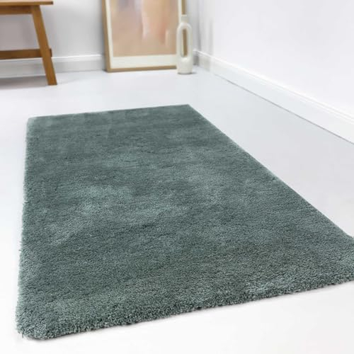 Wecon Home Kuschelig weicher Esprit Hochflor Teppich, bestens geeignet fürs Wohnzimmer, Schlafzimmer und Kinderzimmer RELAXX (80 x 150 cm, grün grau)