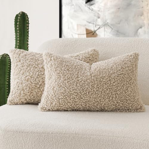 Foindtower Set mit 2 gelockten Teddy-Woll-Kissenbezügen, dekorativ, Bouclé, strukturiert, Lendenwirbelkissen, Kunstfell-Kissenbezüge, Schaffell, Kissen für Sofa, Schlafzimmer, Auto, 30,5 x 50,8 cm,
