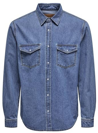 ONLY & SONS ONSBANE Denim 3247 DNM Shirt Noos, Camicia Uomo, Medium Blue Denim,