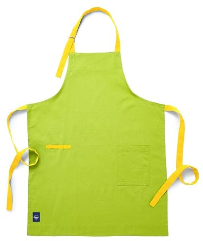 Encasa XO Verstellbare Küchen Schürze mit Taschen und Handtuchhalter, 68x85 cm, recycelte Baumwolle, für Zuhause, Restaurant, Männer & Frauen, Kochen, Backen - Kalkgrün