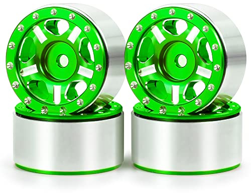 VLIZO 4 Stück Micro 1,0 Zoll Metall Beadlock Felgen Naben Gummireifen Kompatibel mit Axial SCX24 1/24 RC Crawler Auto LKW Teile (Color : 4Pcs Green Wheels)