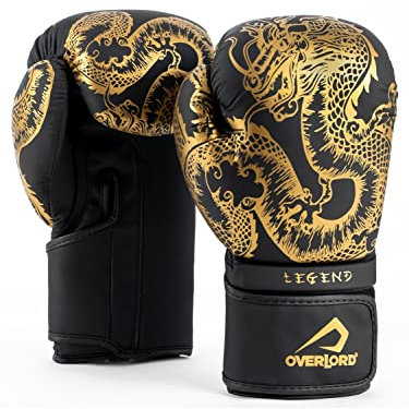 Overlord® Boxhandschuhe Legend I Kickboxing, Sparring, Box, MMA I Boxhandschuhe Männer I Boxing Gloves in verschiedenen Größen (Schwarz und Gold, 10 oz.)