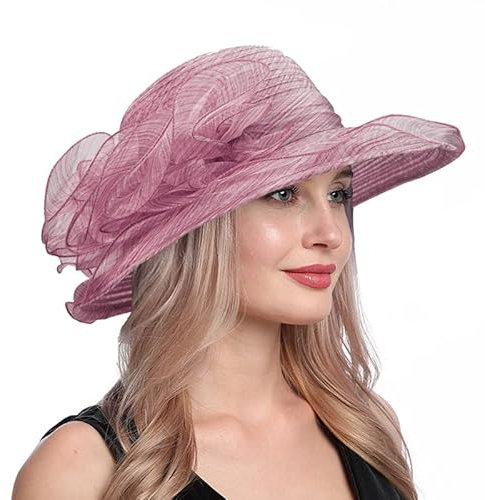 Vintage Organza-Hut für Damen, Sommer-Sonnenhut, modische Glocke, Bowler-Fascinator, Helles Violett, Medium