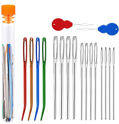 18 Stücke Stopfnadel Set, 3 Größen Stopfnadeln Für Wolle Mit Nadeleinfädler, Wollnadel Zum Vernähen Nähnadeln Stumpfe Nadel, Wollnadel Aluminium Mit Großem Öhr, Zum Weben Wolle Handgenähtes Leder