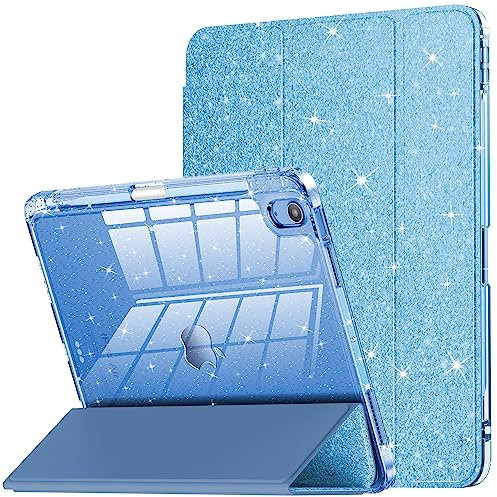 INFILAND Funda para iPad Air de 11 Pulgadas M2 2024/M3 2025, iPad Air de 7ª/6ª 5ª/4ª generación 2022/2020 de 10.9 Pulgadas, con Parte Trasera Transparente Brillante y Soporte para lápiz (Azul)