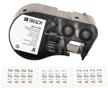 Brady Vinyl-Etikettenband für Etikettendrucker BMP41/BMP51/BMP53/M511 - Klebeetiketten - Rot auf Weiß (12,70 mm (B) x 7,62 m (L)) - M4C-500-595-WT-RD