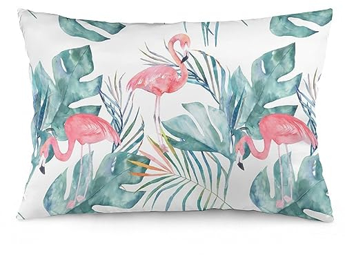 NIBABAEU Kissenbezug mit tropischem Flamingo, dekorativer Kissenbezug, 40 x 60 cm, weiches Polyester, 1 Stück