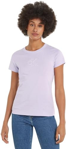 Calvin Klein Jeans Donna T-Shirt Maniche Corte Slim Scollo Rotondo, Viola (Pastel Lilac), XL