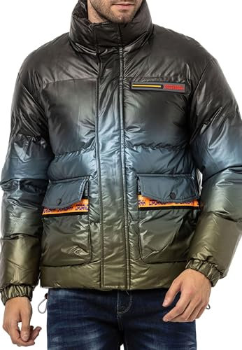Cipo & Baxx Herren Steppjacke Winterjacke Outdoor Farbverlauf Daunenjacke CM221 Khaki L
