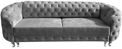 Ares Meble Molly Schlafsofa mit Bettkasten - Chesterfield Relaxsofa 3 Sitzer - Wohnlandschaft mit Schlaffunktion - Samt Sofa Grau - 290 x 100 cm