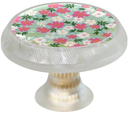 Burid Lot de 4 boutons de tiroir mignons à fleurs blanches et roses pour cuisine, chambre à coucher, commode, salle de bain