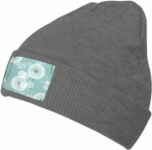 Warme Wintermütze und stilvolle dunkelgraue Strickmütze für Damen und Herren, Ahornblatt, Naturbaum, minimalistische Beanie-Mütze, 881c-flower Pusteblumen-Beanie-Mütze, One size