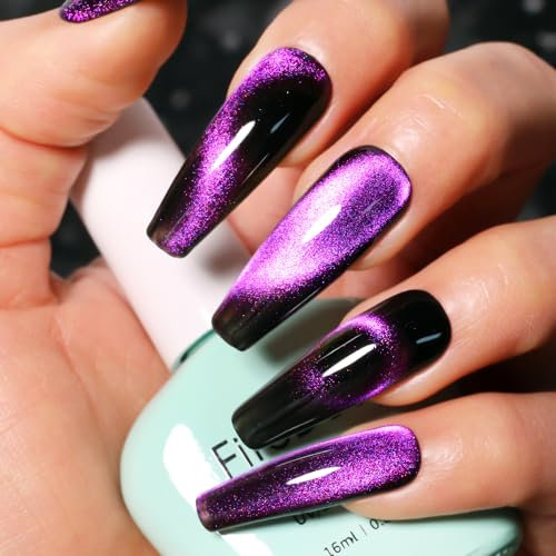 Firedee 9D Cat Eye Gel Nail Polish 16ml Galaxy Deep Purple Chameleon Gel Polish LED/UV Soak Off Nail Polish Kit with Magnet