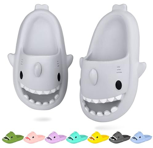 WUYISTAR Pantofole da squalo per bambini Ragazzi Ragazze Pantofole Squalo Antiscivolo Sandali da doccia per la spiaggia Scarpe da doccia per piscina con infradito Grigio