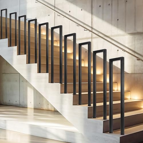 Ansobea Handlauf Geländer für Treppen Innen und Außn 100cm U-förmiger, Metall Treppengeländer Treppenhandlauf für Villen, Wohnungen, Schwarz (100x20cm, 2 Teilige)