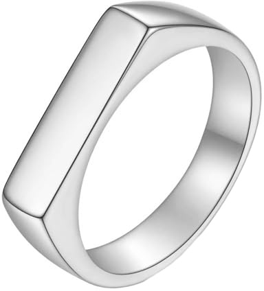 Daesar Edelstahl Ring Herren, Silber Schwarz Gold Rosegold Ringe Männer Personalisiert 4MM Rechteck Siegelring Ring Große 49-65