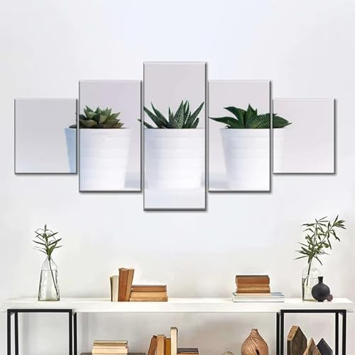 QIANYY Leinwand Wanddekoration Malerei 5 Stück Leinwand Drei Sukkulenten Leinwanddrucke 5 Teiliges Wandbild 5 Teilig Leinwand Wanddeko Wohnzimmer Wohnkultur 150 * 80cm