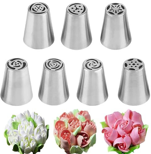 HOIRIX Set di beccucci russi per glassare i fiori, accessori da forno per decorazioni per torte (set da 7 pezzi)