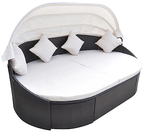 Homgoday Outdoor-Loungebett mit Dach Poly Rattan Braun Stuhl Model41831