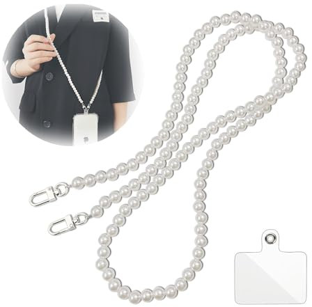 HiWODO Phone Lanyard, Crossbody Strap, Acrylic Beads with Metal Buckle, Pearl Charm, Compatible with Most Phone Cases
